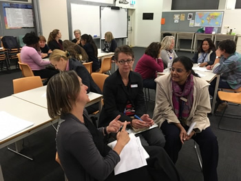 At the Low Carbon Schools Learning Group PD, educators discuss initiatives that are currently happening at their sites and how they link to climate change